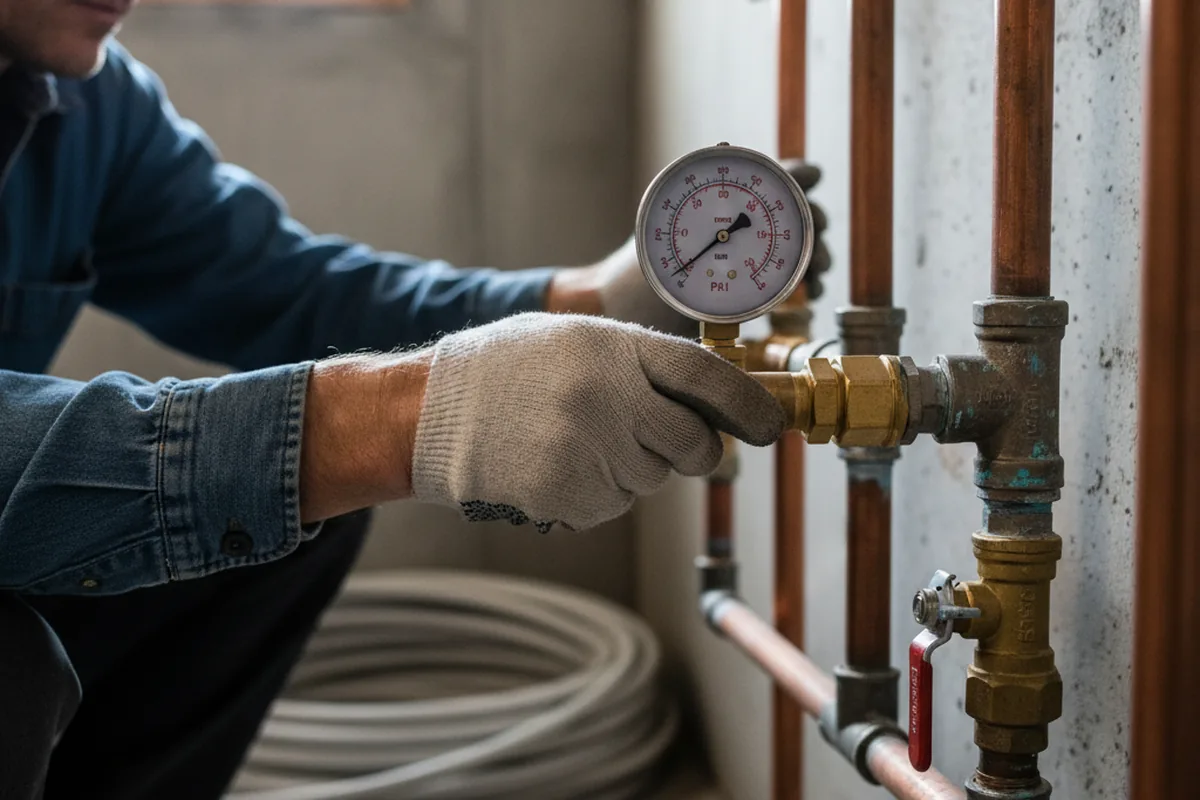 Pressure testing a repaired line during Water Line Repair in Drexel